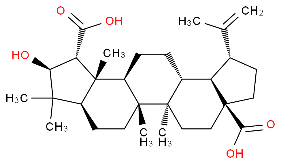 (1R,2R,5S,8R,9R,10R,13R,14R,15R,16S,18R)-16-hydroxy-1,2,14,17,17-pentamethyl-8-(prop-1-en-2-yl)pentacyclo[11.7.0.0<sup>2</sup>,<sup>1</sup><sup>0</sup>.0<sup>5</sup>,<sup>9</sup>.0<sup>1</sup><sup>4</sup>,<sup>1</sup><sup>8</sup>]icosane-5,15-dicarboxylic acid_分子结构_CAS_21302-79-4