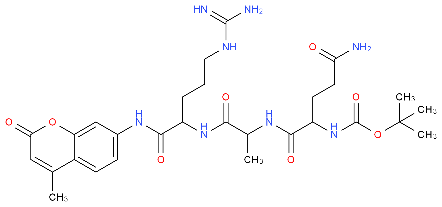 tert-butyl N-(1-{[1-({4-carbamimidamido-1-[(4-methyl-2-oxo-2H-chromen-7-yl)carbamoyl]butyl}carbamoyl)ethyl]carbamoyl}-3-carbamoylpropyl)carbamate_分子结构_CAS_113866-20-9