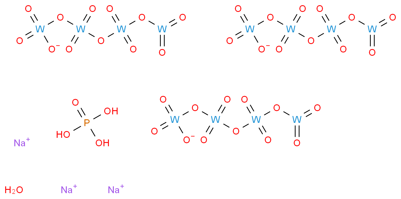 trisodium phosphoric acid tris(hexaoxotetratungstoxan-1-oylolate) hydrate_分子结构_CAS_51312-42-6