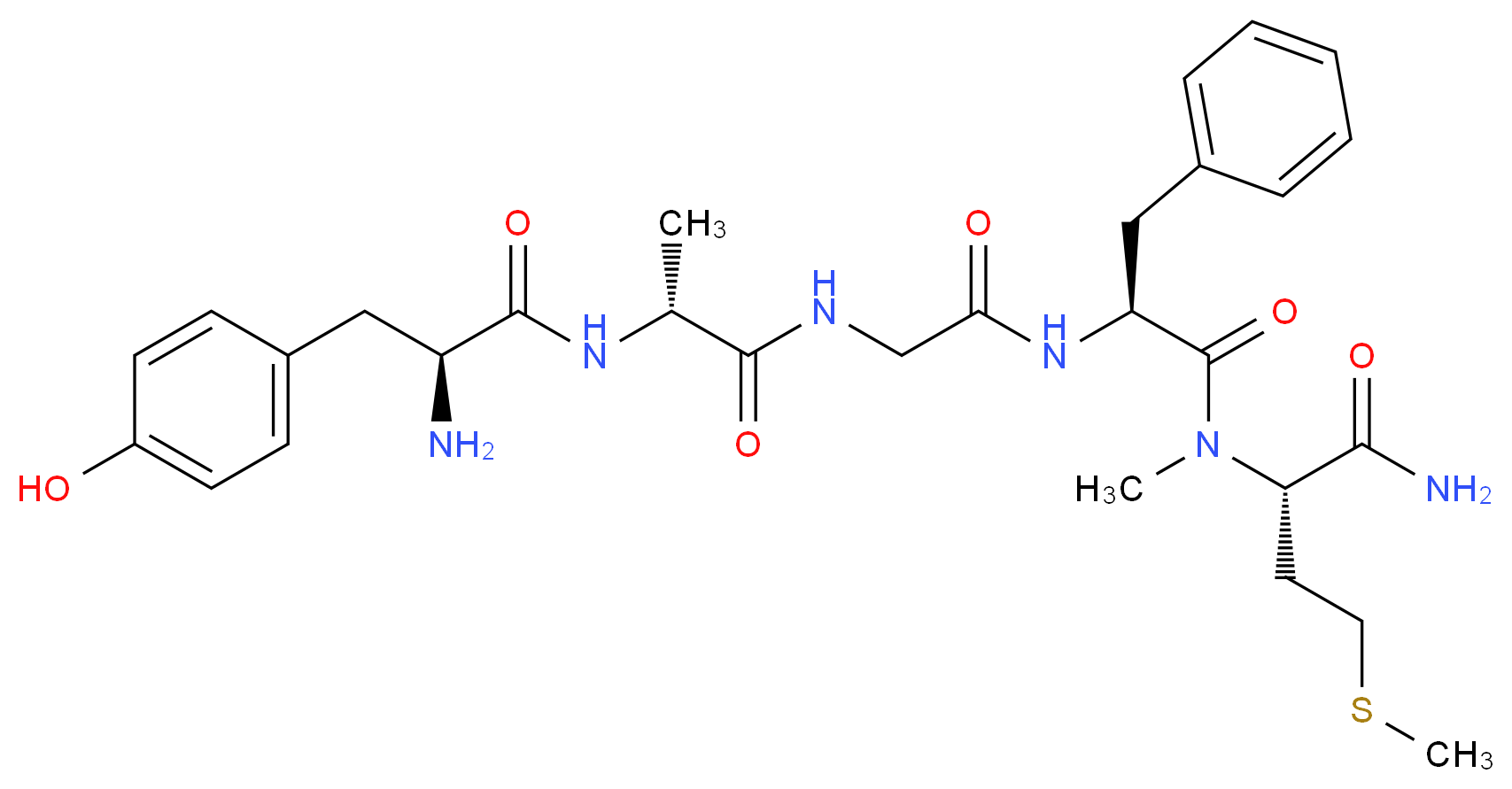 (2S)-2-[(2S)-2-{2-[(2R)-2-[(2S)-2-amino-3-(4-hydroxyphenyl)propanamido]propanamido]acetamido}-N-methyl-3-phenylpropanamido]-4-(methylsulfanyl)butanamide_分子结构_CAS_66960-34-7