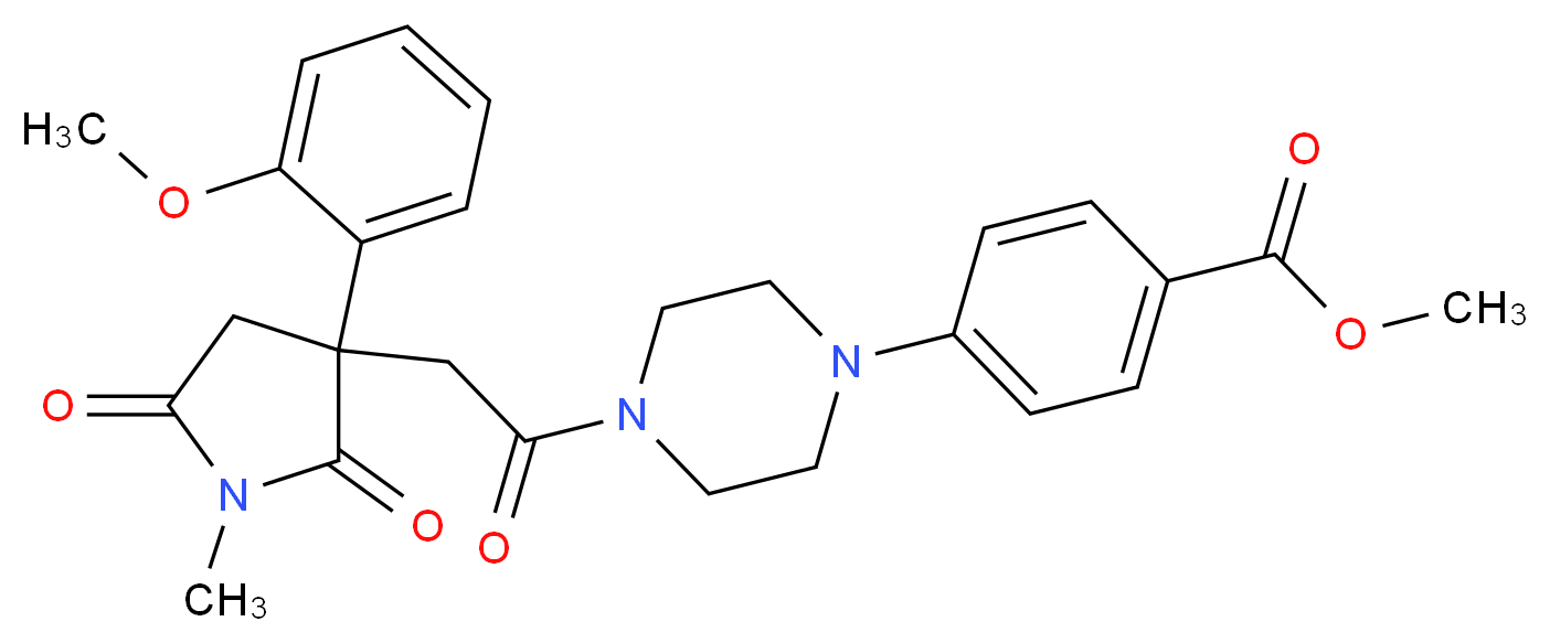 methyl 4-(4-{[3-(2-methoxyphenyl)-1-methyl-2,5-dioxo-3-pyrrolidinyl]acetyl}-1-piperazinyl)benzoate_分子结构_CAS_)