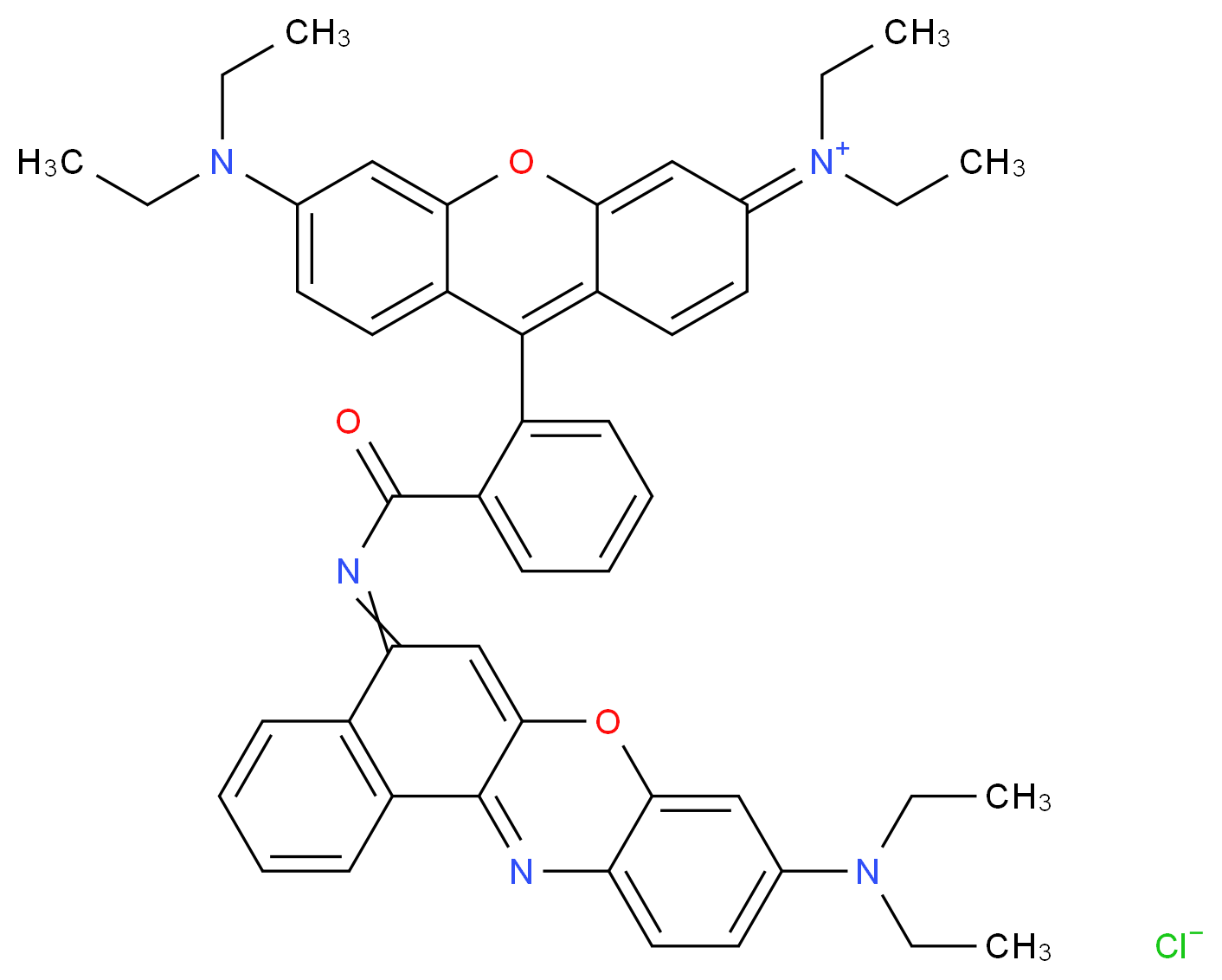 6-(diethylamino)-9-(2-{[8-(diethylamino)-12H-10-oxa-5-azatetraphen-12-ylidene]carbamoyl}phenyl)-N,N-diethyl-3H-xanthen-3-iminium chloride_分子结构_CAS_14969-56-3