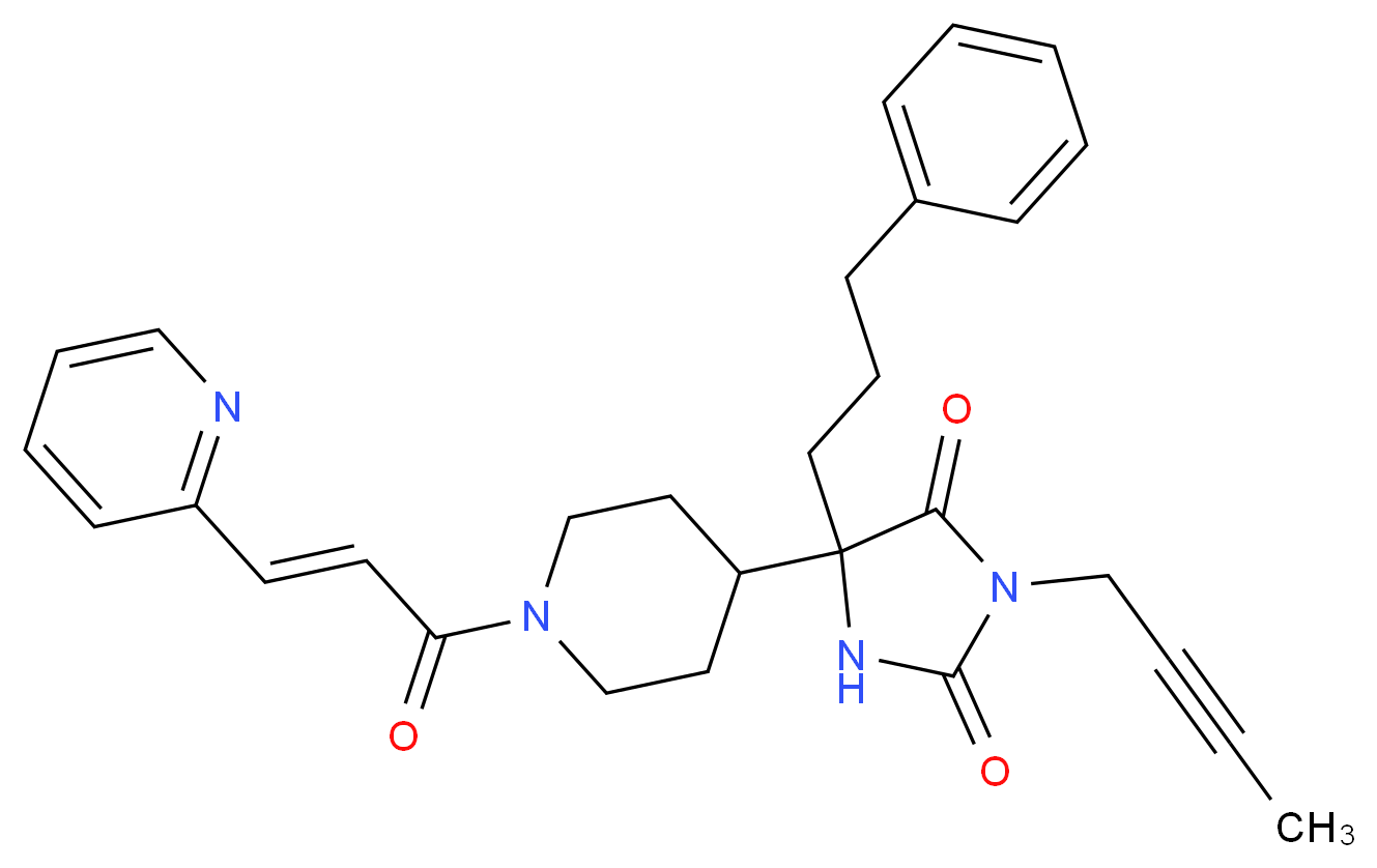3-(2-butyn-1-yl)-5-(3-phenylpropyl)-5-{1-[(2E)-3-(2-pyridinyl)-2-propenoyl]-4-piperidinyl}-2,4-imidazolidinedione_分子结构_CAS_)