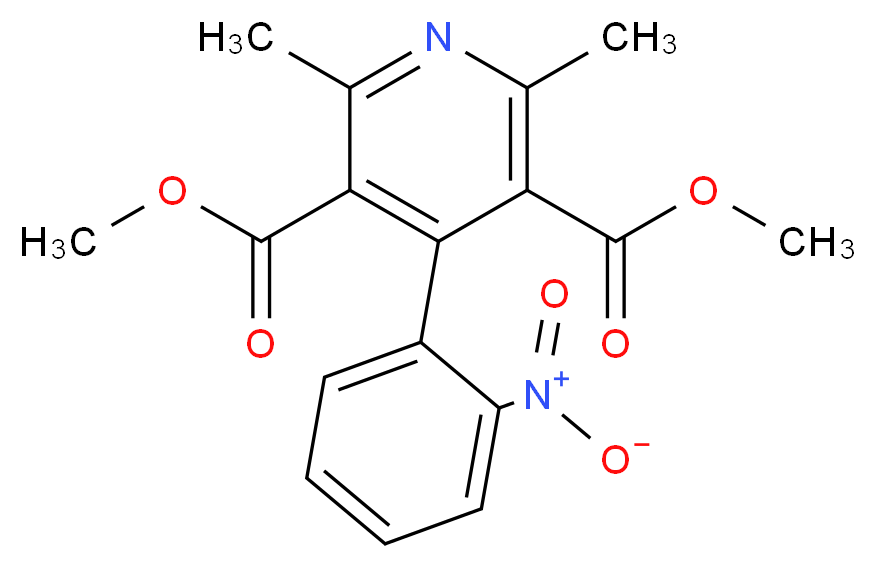 3,5-dimethyl 2,6-dimethyl-4-(2-nitrophenyl)pyridine-3,5-dicarboxylate_分子结构_CAS_67035-22-7