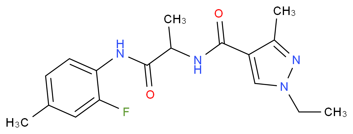 1-ethyl-N-{2-[(2-fluoro-4-methylphenyl)amino]-1-methyl-2-oxoethyl}-3-methyl-1H-pyrazole-4-carboxamide (non-preferred name)_分子结构_CAS_)