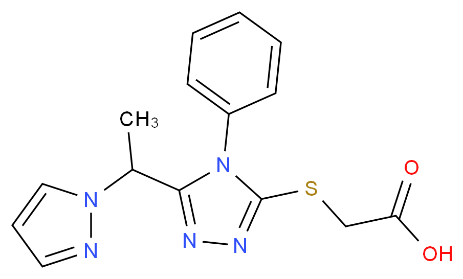 ({4-phenyl-5-[1-(1H-pyrazol-1-yl)ethyl]-4H-1,2,4-triazol-3-yl}thio)acetic acid_分子结构_CAS_)