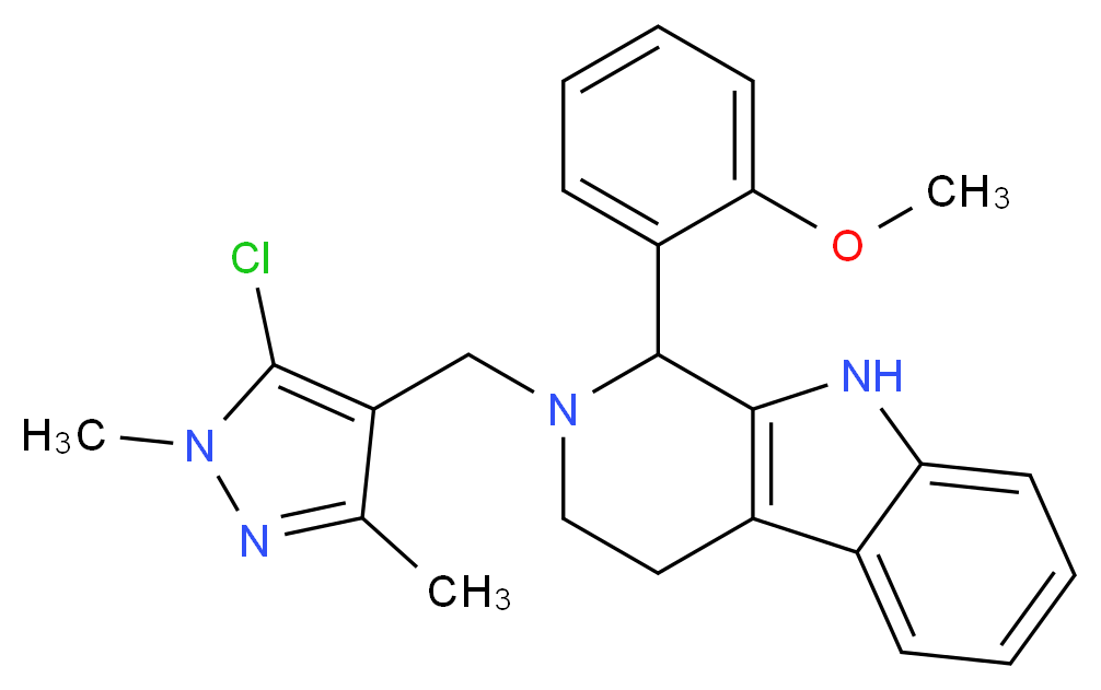 2-[(5-chloro-1,3-dimethyl-1H-pyrazol-4-yl)methyl]-1-(2-methoxyphenyl)-2,3,4,9-tetrahydro-1H-beta-carboline_分子结构_CAS_)
