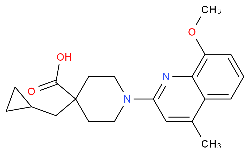 4-(cyclopropylmethyl)-1-(8-methoxy-4-methylquinolin-2-yl)piperidine-4-carboxylic acid_分子结构_CAS_)