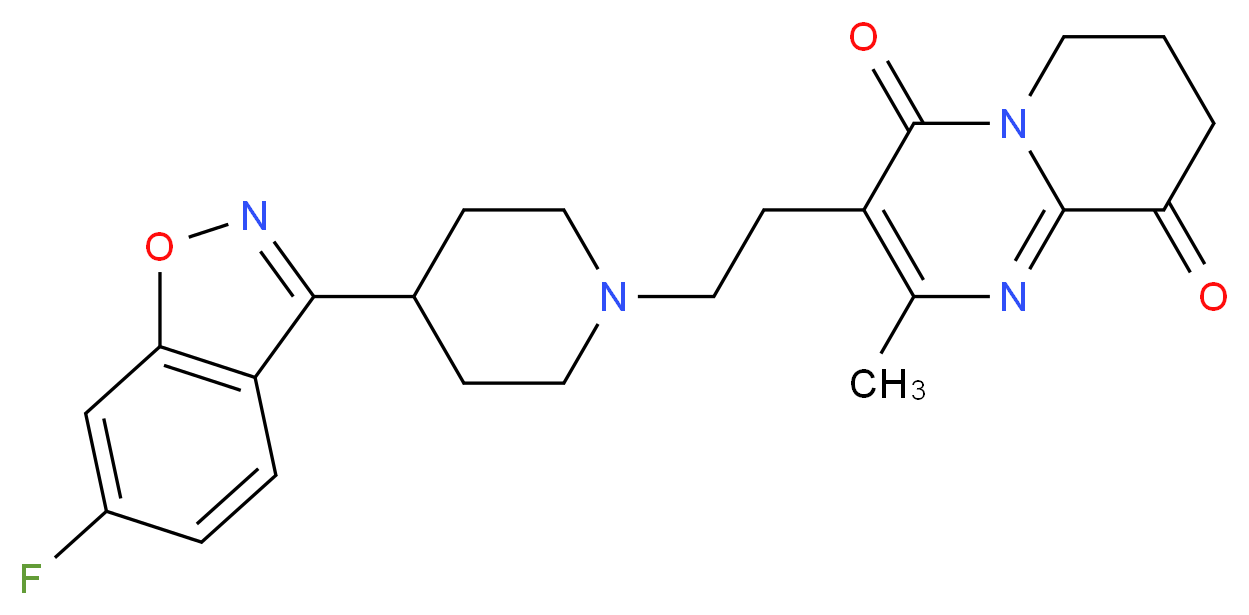 3-{2-[4-(6-fluoro-1,2-benzoxazol-3-yl)piperidin-1-yl]ethyl}-2-methyl-4H,6H,7H,8H,9H-pyrido[1,2-a]pyrimidine-4,9-dione_分子结构_CAS_1189516-65-1