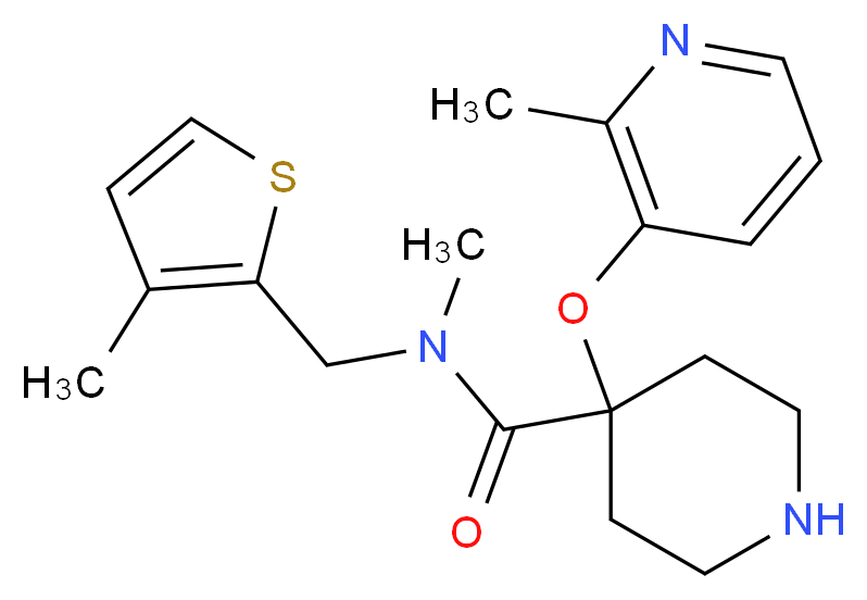 N-methyl-4-[(2-methylpyridin-3-yl)oxy]-N-[(3-methyl-2-thienyl)methyl]piperidine-4-carboxamide_分子结构_CAS_)