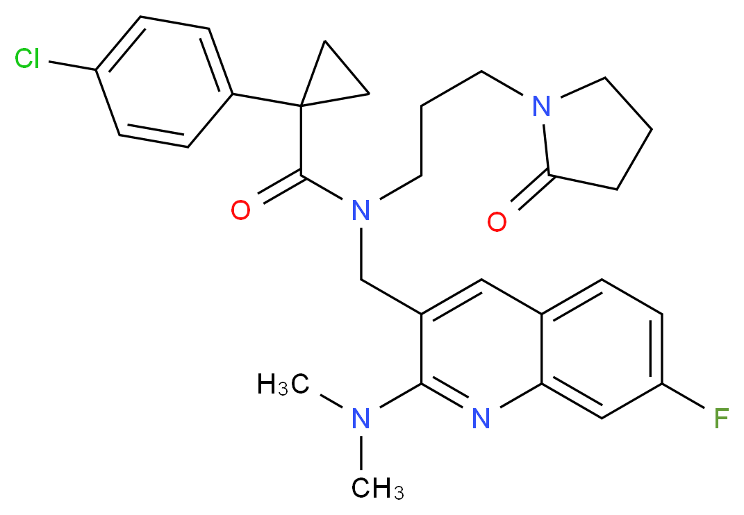 1-(4-chlorophenyl)-N-{[2-(dimethylamino)-7-fluoro-3-quinolinyl]methyl}-N-[3-(2-oxo-1-pyrrolidinyl)propyl]cyclopropanecarboxamide_分子结构_CAS_)