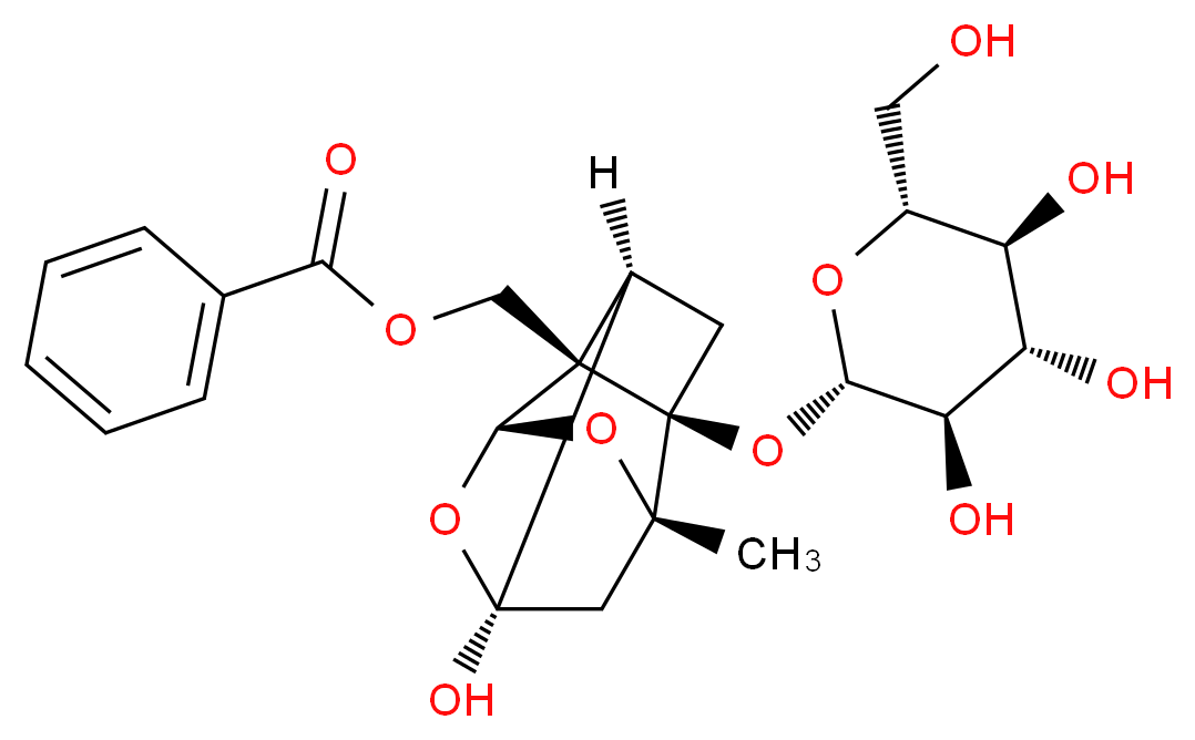 [(1R,2S,3R,5R,6R,8S)-6-hydroxy-8-methyl-3-{[(2S,3R,4S,5S,6R)-3,4,5-trihydroxy-6-(hydroxymethyl)oxan-2-yl]oxy}-9,10-dioxatetracyclo[4.3.1.0^{2,5}.0^{3,8}]decan-2-yl]methyl benzoate_分子结构_CAS_23180-57-6