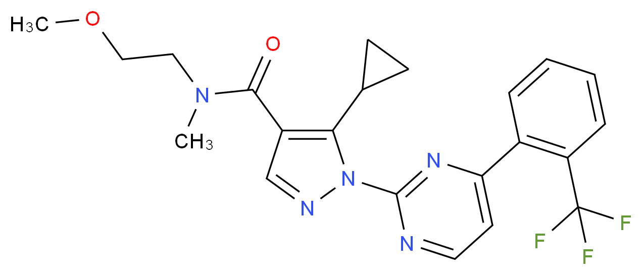 5-cyclopropyl-N-(2-methoxyethyl)-N-methyl-1-{4-[2-(trifluoromethyl)phenyl]-2-pyrimidinyl}-1H-pyrazole-4-carboxamide_分子结构_CAS_)