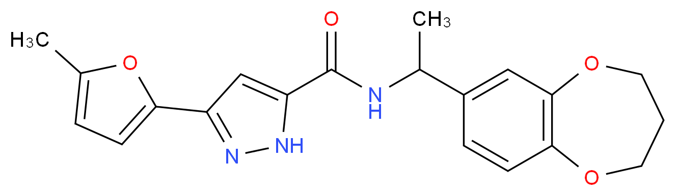 N-[1-(3,4-dihydro-2H-1,5-benzodioxepin-7-yl)ethyl]-3-(5-methyl-2-furyl)-1H-pyrazole-5-carboxamide_分子结构_CAS_)
