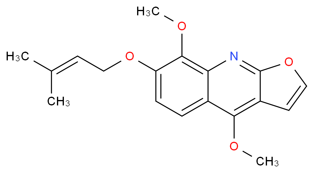 4,8-dimethoxy-7-[(3-methylbut-2-en-1-yl)oxy]furo[2,3-b]quinoline_分子结构_CAS_23417-92-7