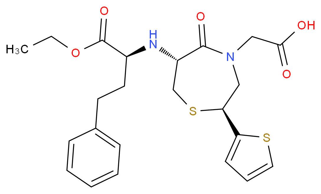 2-[(2S,6R)-6-{[(2S)-1-ethoxy-1-oxo-4-phenylbutan-2-yl]amino}-5-oxo-2-(thiophen-2-yl)-1,4-thiazepan-4-yl]acetic acid_分子结构_CAS_111902-57-9