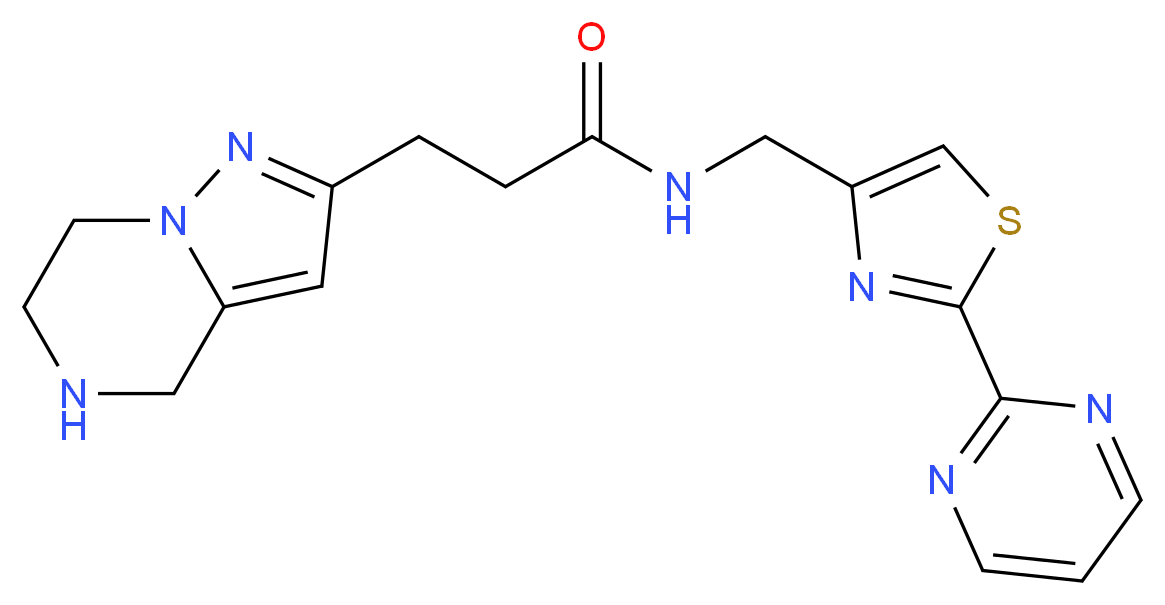 N-{[2-(2-pyrimidinyl)-1,3-thiazol-4-yl]methyl}-3-(4,5,6,7-tetrahydropyrazolo[1,5-a]pyrazin-2-yl)propanamide_分子结构_CAS_)