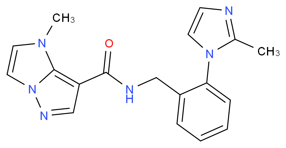 1-methyl-N-[2-(2-methyl-1H-imidazol-1-yl)benzyl]-1H-imidazo[1,2-b]pyrazole-7-carboxamide_分子结构_CAS_)