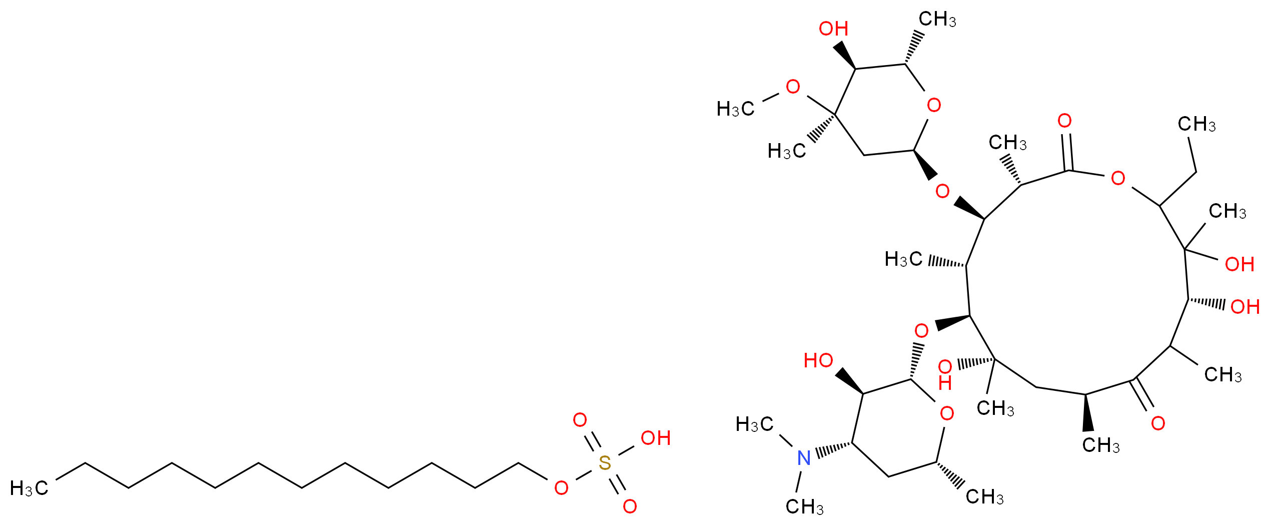 (3S,4R,5R,6S,7S,9S,12R)-6-{[(2S,3R,4S,6R)-4-(dimethylamino)-3-hydroxy-6-methyloxan-2-yl]oxy}-14-ethyl-7,12,13-trihydroxy-4-{[(2R,4R,5S,6S)-5-hydroxy-4-methoxy-4,6-dimethyloxan-2-yl]oxy}-3,5,7,9,11,13-hexamethyl-1-oxacyclotetradecane-2,10-dione; (dodecyloxy)sulfonic acid_分子结构_CAS_3521-62-8