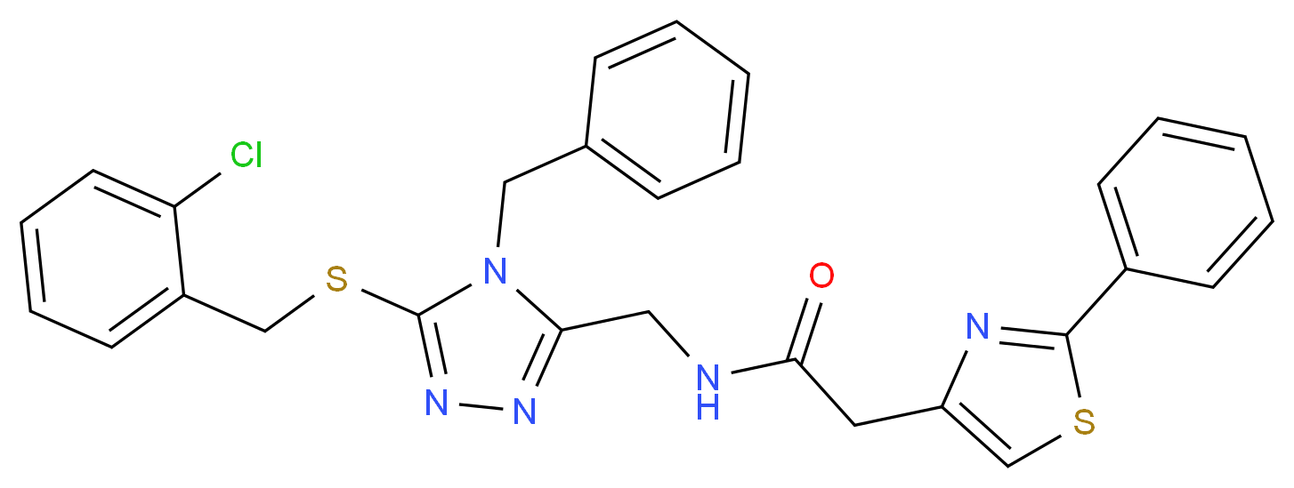 N-({4-benzyl-5-[(2-chlorobenzyl)thio]-4H-1,2,4-triazol-3-yl}methyl)-2-(2-phenyl-1,3-thiazol-4-yl)acetamide_分子结构_CAS_)