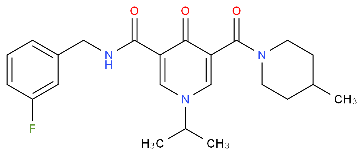 N-(3-fluorobenzyl)-1-isopropyl-5-[(4-methyl-1-piperidinyl)carbonyl]-4-oxo-1,4-dihydro-3-pyridinecarboxamide_分子结构_CAS_)