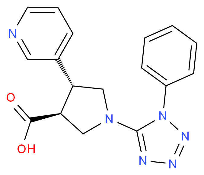 (3S*,4R*)-1-(1-phenyl-1H-tetrazol-5-yl)-4-pyridin-3-ylpyrrolidine-3-carboxylic acid_分子结构_CAS_)