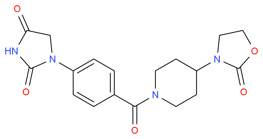 1-(4-{[4-(2-oxo-1,3-oxazolidin-3-yl)-1-piperidinyl]carbonyl}phenyl)-2,4-imidazolidinedione_分子结构_CAS_)