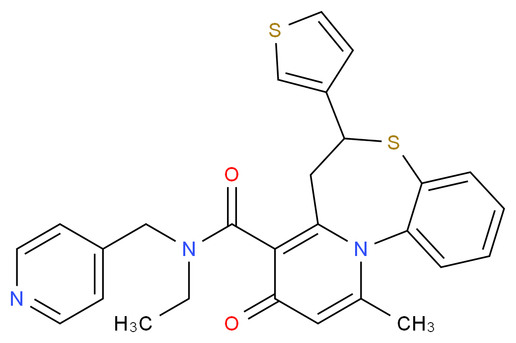 N-ethyl-11-methyl-9-oxo-N-(4-pyridinylmethyl)-6-(3-thienyl)-7,9-dihydro-6H-pyrido[2,1-d][1,5]benzothiazepine-8-carboxamide_分子结构_CAS_)