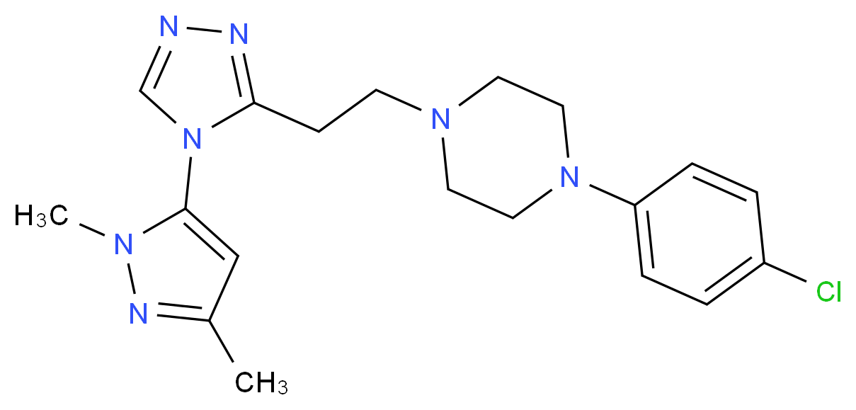 1-(4-chlorophenyl)-4-{2-[4-(1,3-dimethyl-1H-pyrazol-5-yl)-4H-1,2,4-triazol-3-yl]ethyl}piperazine_分子结构_CAS_)