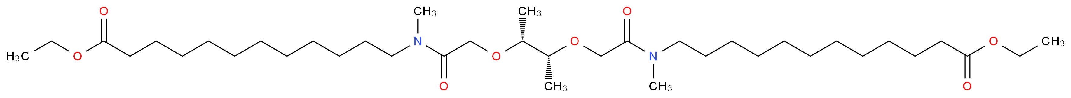 ethyl 12-(2-{[(2R,3R)-3-{[(12-ethoxy-12-oxododecyl)(methyl)carbamoyl]methoxy}butan-2-yl]oxy}-N-methylacetamido)dodecanoate_分子结构_CAS_58801-34-6