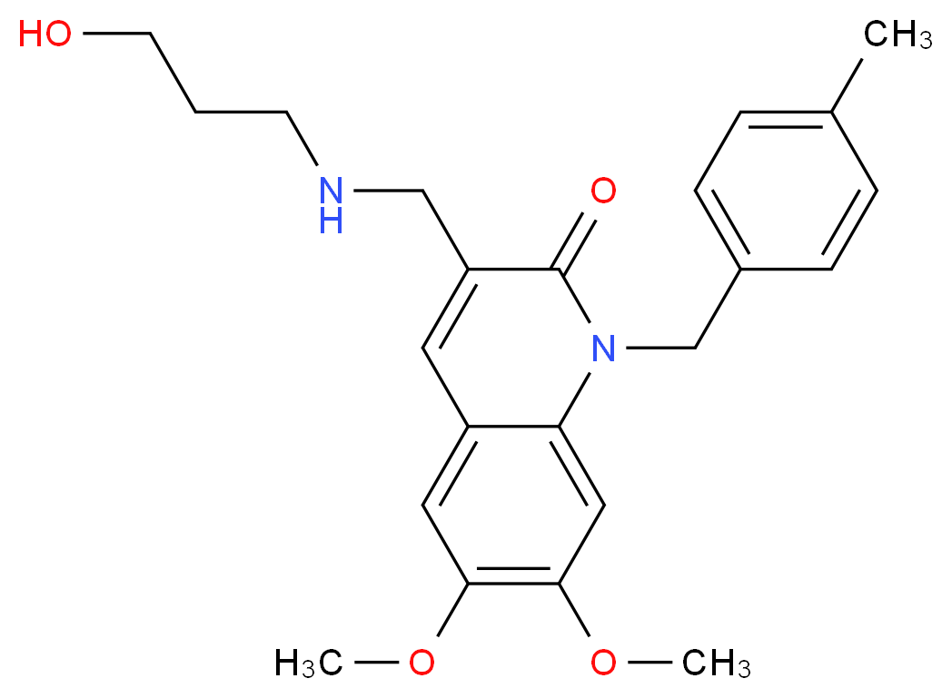 3-{[(3-hydroxypropyl)amino]methyl}-6,7-dimethoxy-1-(4-methylbenzyl)-2(1H)-quinolinone_分子结构_CAS_)
