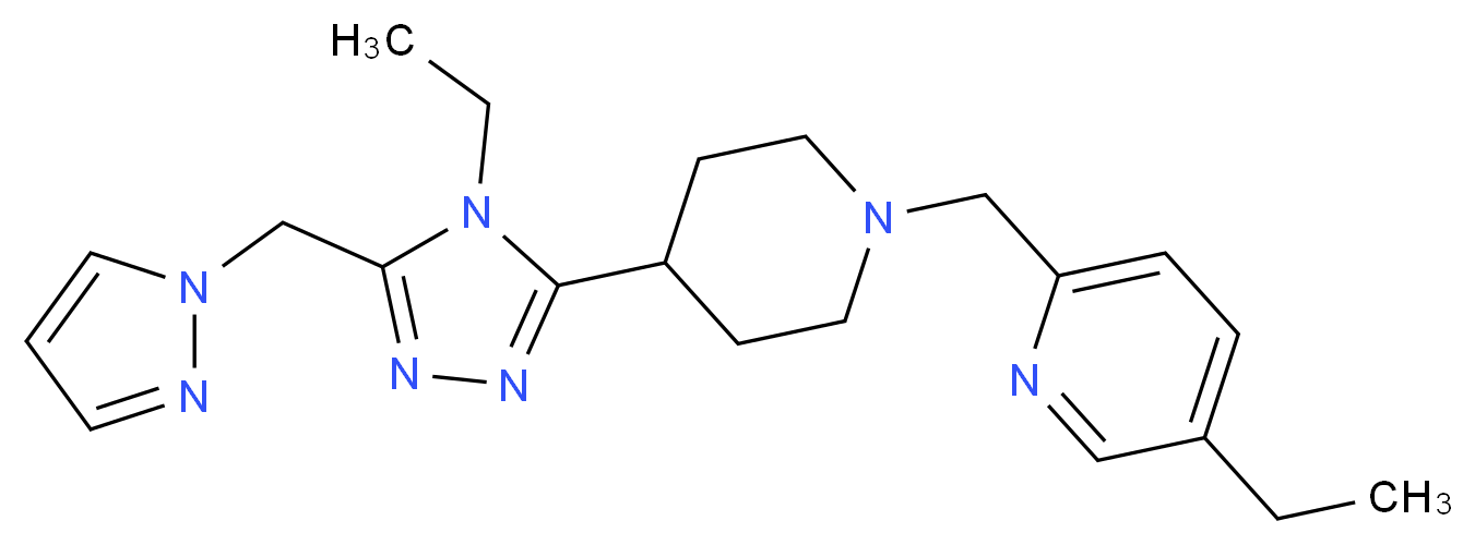 5-ethyl-2-({4-[4-ethyl-5-(1H-pyrazol-1-ylmethyl)-4H-1,2,4-triazol-3-yl]piperidin-1-yl}methyl)pyridine_分子结构_CAS_)