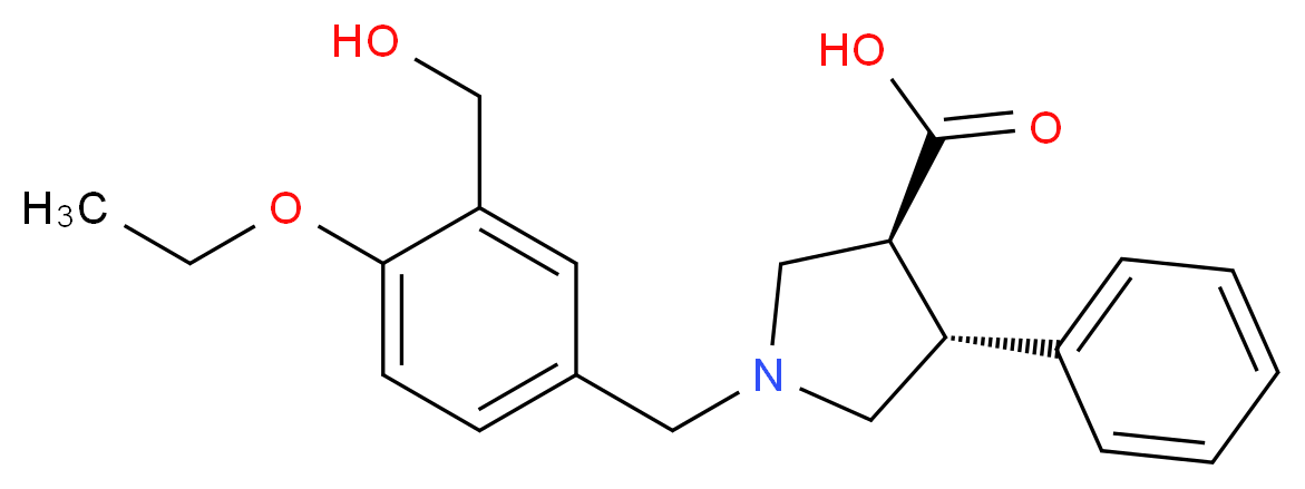 (3S*,4R*)-1-[4-ethoxy-3-(hydroxymethyl)benzyl]-4-phenylpyrrolidine-3-carboxylic acid_分子结构_CAS_)
