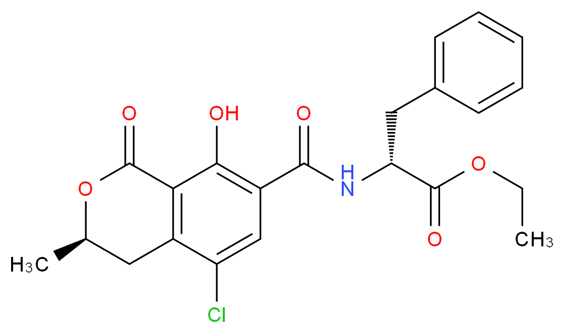 ethyl (2R)-2-{[(3R)-5-chloro-8-hydroxy-3-methyl-1-oxo-3,4-dihydro-1H-2-benzopyran-7-yl]formamido}-3-phenylpropanoate_分子结构_CAS_4865-85-4