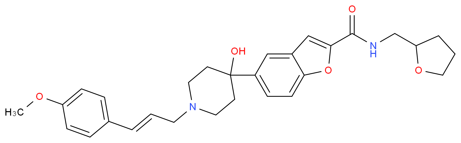 5-{4-hydroxy-1-[(2E)-3-(4-methoxyphenyl)-2-propen-1-yl]-4-piperidinyl}-N-(tetrahydro-2-furanylmethyl)-1-benzofuran-2-carboxamide_分子结构_CAS_)