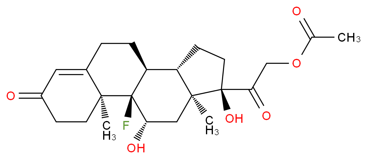 2-[(1R,2S,10S,11S,14R,15S,17S)-1-fluoro-14,17-dihydroxy-2,15-dimethyl-5-oxotetracyclo[8.7.0.0<sup>2</sup>,<sup>7</sup>.0<sup>1</sup><sup>1</sup>,<sup>1</sup><sup>5</sup>]heptadec-6-en-14-yl]-2-oxoethyl acetate_分子结构_CAS_514-36-3