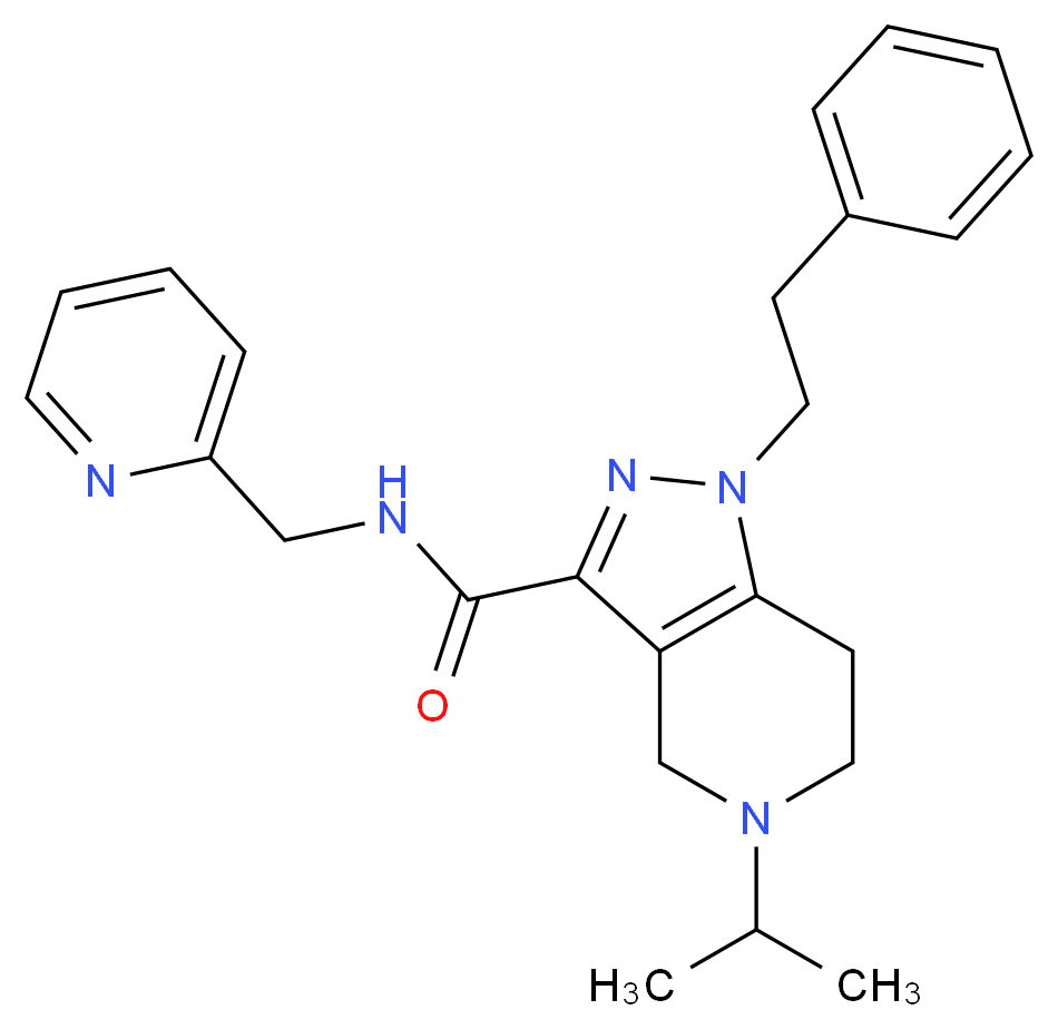5-isopropyl-1-(2-phenylethyl)-N-(2-pyridinylmethyl)-4,5,6,7-tetrahydro-1H-pyrazolo[4,3-c]pyridine-3-carboxamide_分子结构_CAS_)