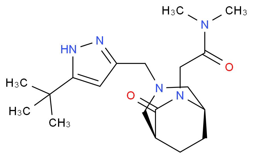 2-{(1S*,5R*)-3-[(5-tert-butyl-1H-pyrazol-3-yl)methyl]-7-oxo-3,6-diazabicyclo[3.2.2]non-6-yl}-N,N-dimethylacetamide_分子结构_CAS_)