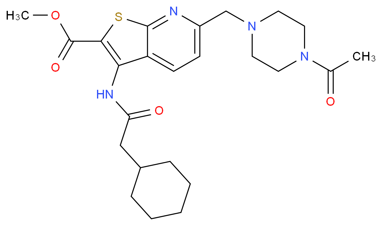 methyl 6-[(4-acetyl-1-piperazinyl)methyl]-3-[(cyclohexylacetyl)amino]thieno[2,3-b]pyridine-2-carboxylate_分子结构_CAS_)
