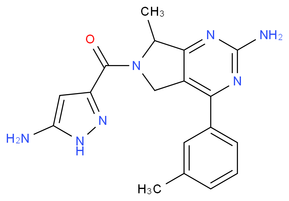 6-[(5-amino-1H-pyrazol-3-yl)carbonyl]-7-methyl-4-(3-methylphenyl)-6,7-dihydro-5H-pyrrolo[3,4-d]pyrimidin-2-amine_分子结构_CAS_)
