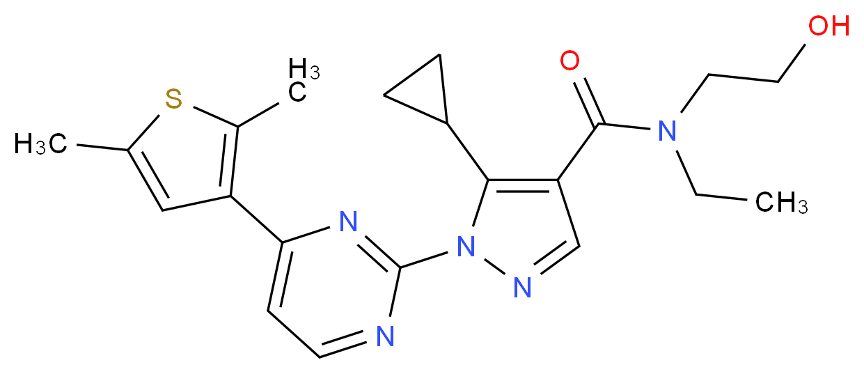 5-cyclopropyl-1-[4-(2,5-dimethyl-3-thienyl)-2-pyrimidinyl]-N-ethyl-N-(2-hydroxyethyl)-1H-pyrazole-4-carboxamide_分子结构_CAS_)