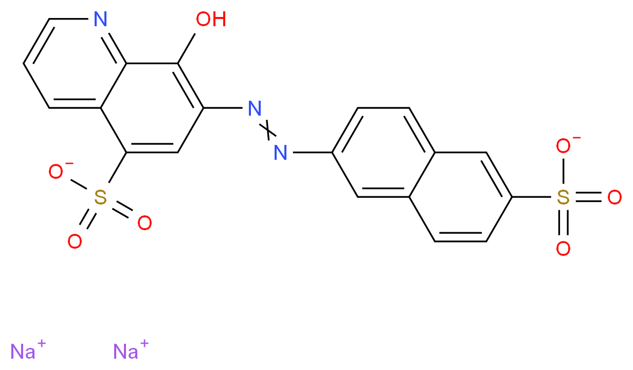 disodium 8-hydroxy-7-[2-(6-sulfonatonaphthalen-2-yl)diazen-1-yl]quinoline-5-sulfonate_分子结构_CAS_56932-43-5