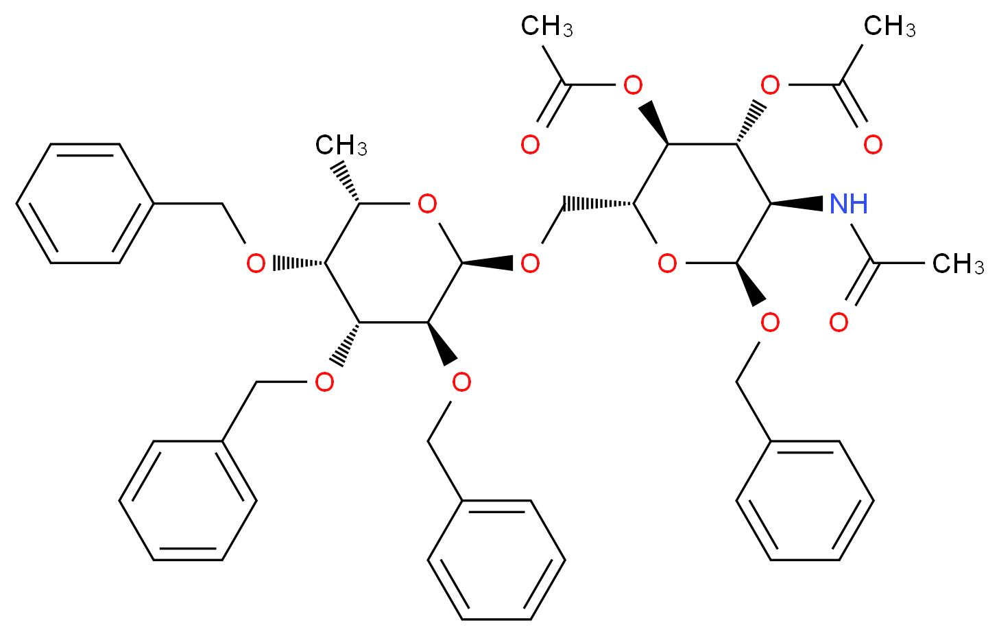 Benzyl 2-Acetamido-3,4-di-O-acetyl-2-deoxy-6-O-(tri-O-benzyl-L-fucopyranosyl)-α-D-glucopyranoside  (4:1 α/β mixture)_分子结构_CAS_33639-78-0)