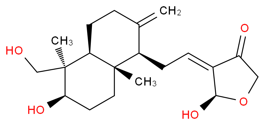 (4E,5R)-4-{2-[(1R,4aS,5R,6R,8aS)-6-hydroxy-5-(hydroxymethyl)-5,8a-dimethyl-2-methylidene-decahydronaphthalen-1-yl]ethylidene}-5-hydroxyoxolan-3-one_分子结构_CAS_5508-58-7