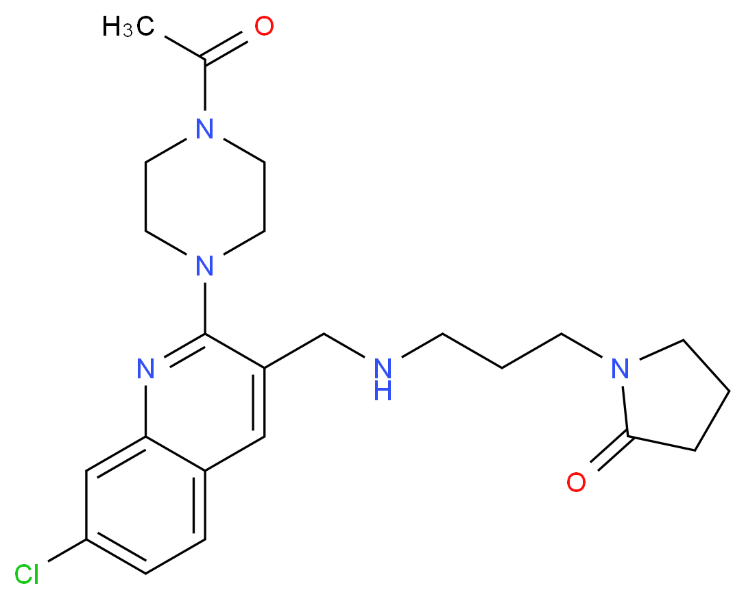 1-[3-({[2-(4-acetyl-1-piperazinyl)-7-chloro-3-quinolinyl]methyl}amino)propyl]-2-pyrrolidinone_分子结构_CAS_)