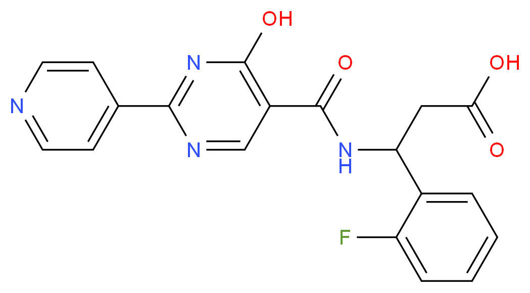 3-(2-fluorophenyl)-3-{[(4-hydroxy-2-pyridin-4-ylpyrimidin-5-yl)carbonyl]amino}propanoic acid_分子结构_CAS_)