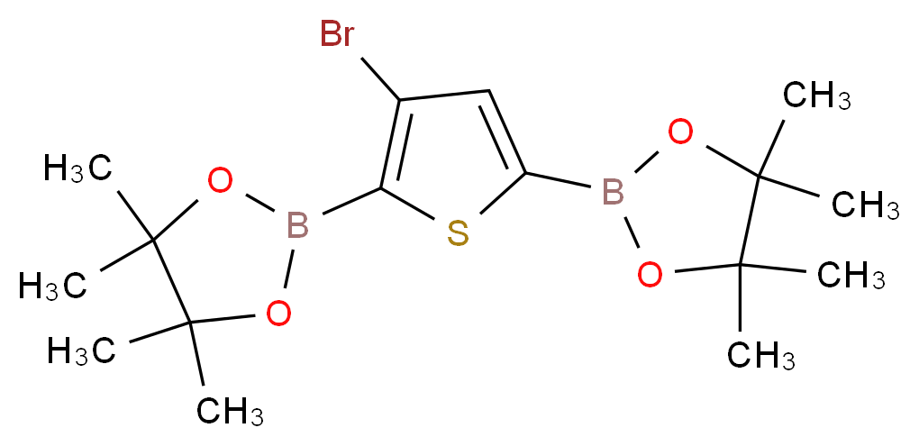 2-[3-bromo-5-(tetramethyl-1,3,2-dioxaborolan-2-yl)thiophen-2-yl]-4,4,5,5-tetramethyl-1,3,2-dioxaborolane_分子结构_CAS_942070-04-4