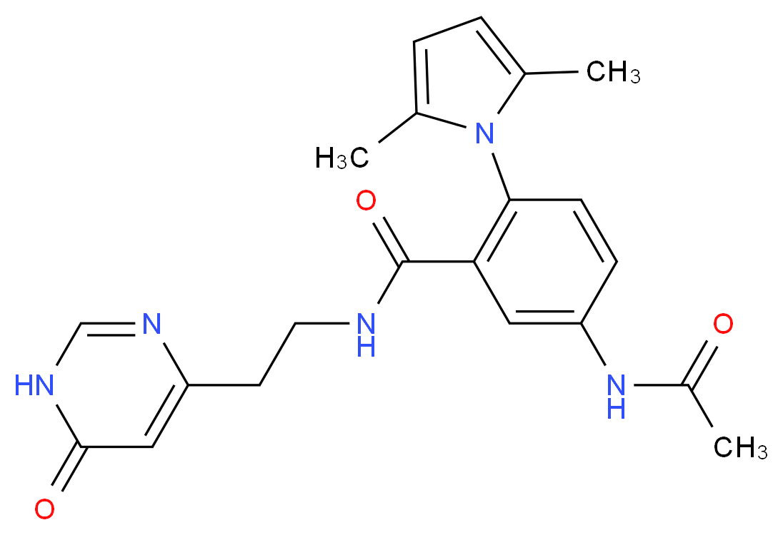5-(acetylamino)-2-(2,5-dimethyl-1H-pyrrol-1-yl)-N-[2-(6-oxo-1,6-dihydropyrimidin-4-yl)ethyl]benzamide_分子结构_CAS_)