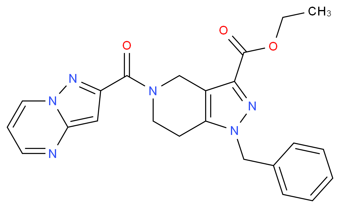 ethyl 1-benzyl-5-(pyrazolo[1,5-a]pyrimidin-2-ylcarbonyl)-4,5,6,7-tetrahydro-1H-pyrazolo[4,3-c]pyridine-3-carboxylate_分子结构_CAS_)