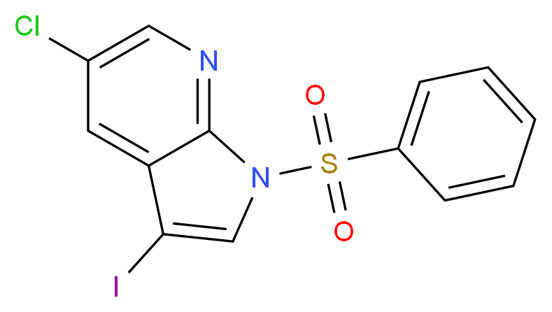 1-Benzenesulfonyl-5-chloro-3-iodo-1H-pyrrolo[2,3-b]pyridine_分子结构_CAS_1001414-09-0)